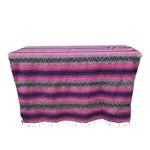 Artesanias Mikey Mexican Throw Blanket Woven Pink Purple Black White 48" x 75"